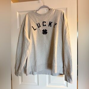 Gray Lucky Sweatshirt with Black Lettering